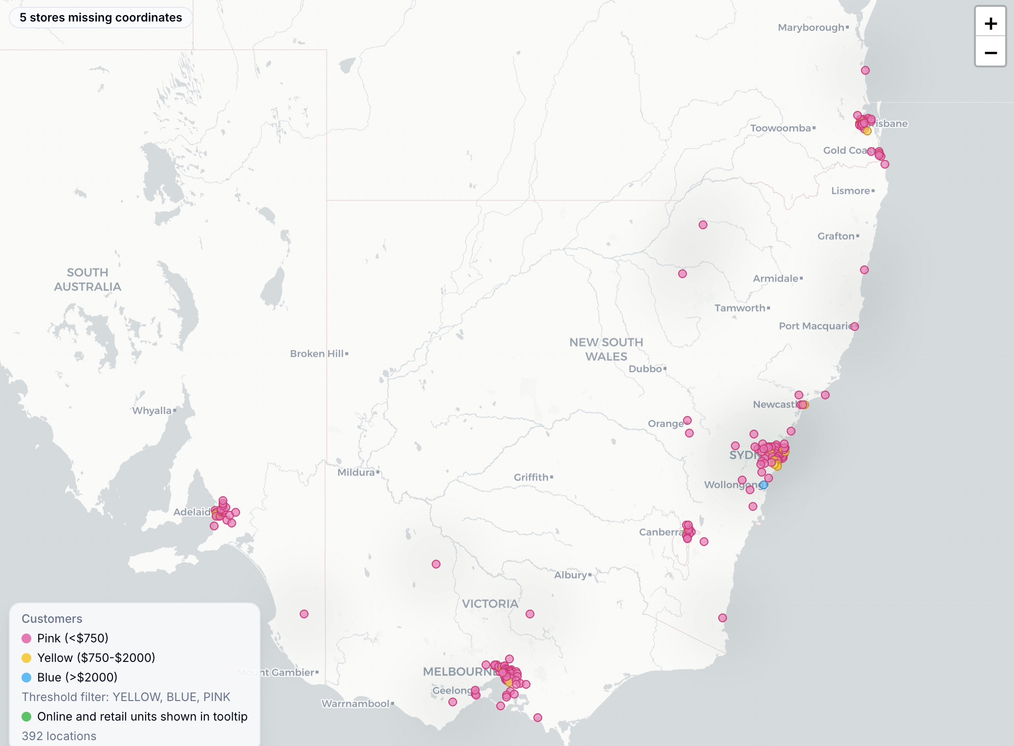 Customer Geo-Analytics interface